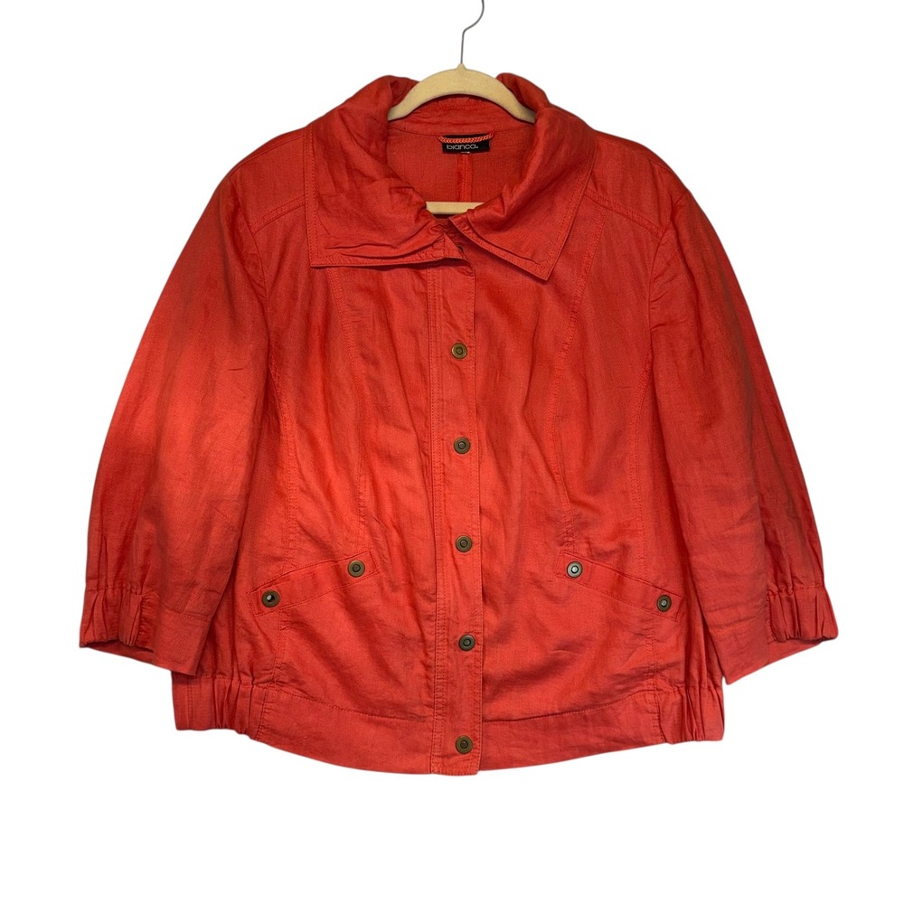 Bianca Orange Linen Collared Cropped Jacket Statement‎ Bold Old Money Size XL